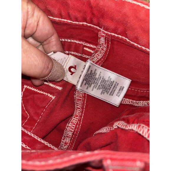 True Religion Jeans Red Denim Skinny Leg White Tag 25x33” Zip Flap Pockets - Picture 9 of 10